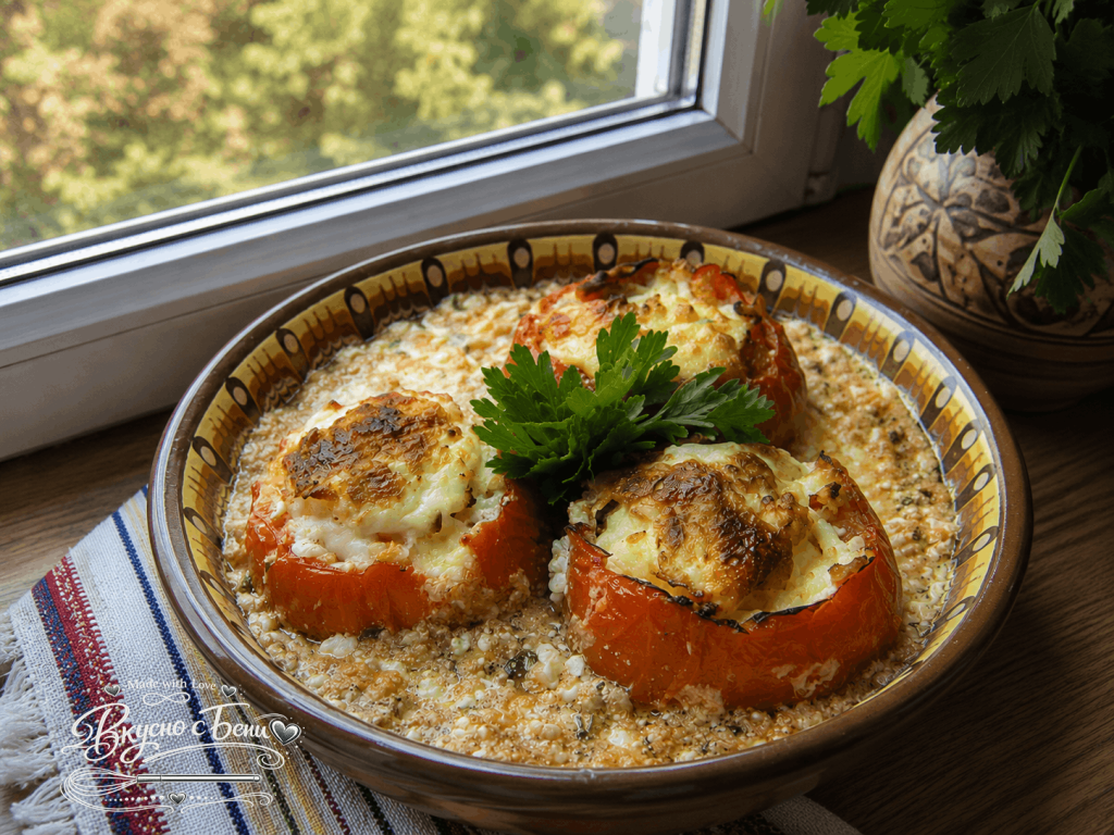 🍅 Запечени пълнени домати с яйца, сирене и кашкавал